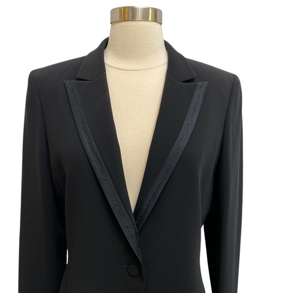Silk Blazer With Rhinestone & Square Neck Structured Blouse Two Piece Set - Picture 6 of 15